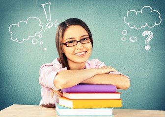 Young Female College Student in Library.