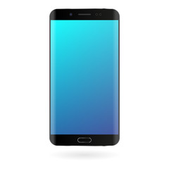 Smartphone mockup with blue gradient screen on white background. Black color digital gadget template. Modern phone. Vector illustration.