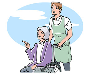 車椅子を押す男性