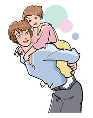 おんぶをする父親