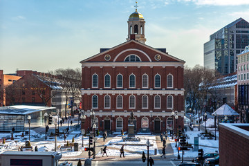 Boston, USA- March 01, 2019: The Bostonian Society maintains a library and museum inside the Old State House