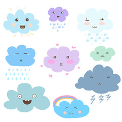 Cute doodle clouds weather icons.