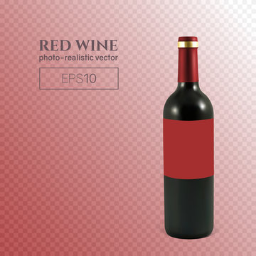 Photorealistic bottle of red wine on a transparent background. Mock up transparent bottle of wine. This wine bottle can be placed on any background.