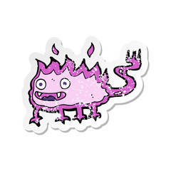 retro distressed sticker of a cartoon little fire demon