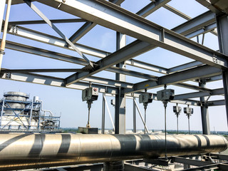 Spring hanger pipe support in power plant.