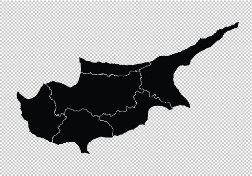 cyprus map - High detailed Black map with counties/regions/states of cyprus. Afghanistan map isolated on transparent background.