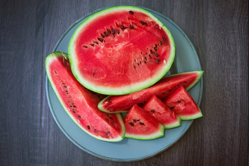 Cut slices of ripe juicy watermelon