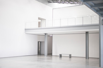 Blank white empty modern art gallery hall, open space