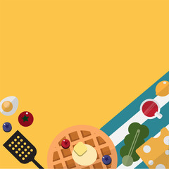 Breakfast time frame set. Template for wallpaper, banner, website, cover and decorations. Top view flat style vector illustration. 