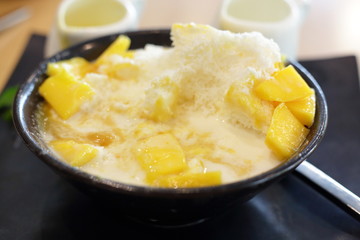 mango fruit topping on sweet iced tasty