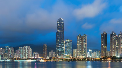 Obraz na płótnie Canvas Panorama view of Harbor of Hong Kong City at night