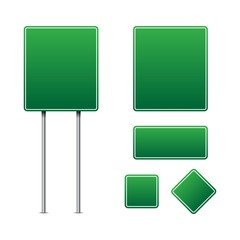 Green traffic signs vector. Road board text panel vector.