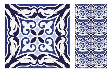 tiles Portuguese patterns antique seamless design in Vector illustration