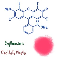 Erythrosine, also known as Red No. 3, is an organoiodine compound, specifically a derivative of fluorone. It is cherry or melon-pink synthetic, primarily used for food coloring. It illustration