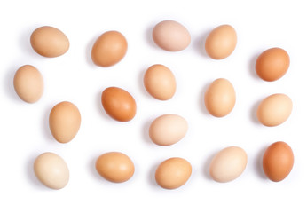 A group of eggs on white background. Top view. Texture.