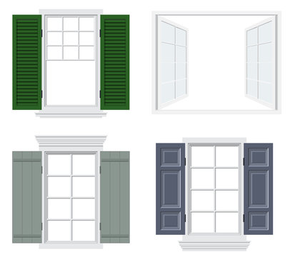 Set of different windows with shutters vector illustration