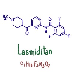 Lasmiditan (COL-144) is an investigational drug for the treatment of acute migraine. It is being developed by Eli Lilly and is in phase III clinical trials. Vector illustration 