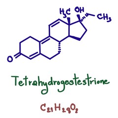 Tetrahydrogestrinone (THG), known by the nickname The Clear, is a synthetic and orally active anabolic– androgenic steroid (AAS) which was never marketed for medical use.  Vector illustration 