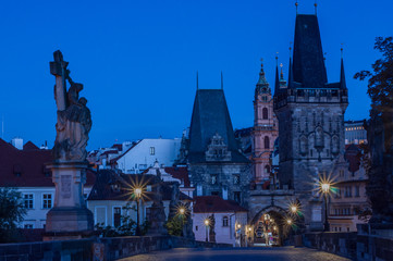 Fototapeta na wymiar Prague, Czech Republic Charles Bridge, sculptures, beautiful view.