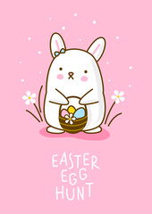 Cute Easter rabbit with basket with color eggs