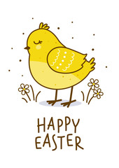 Easter greeting card with cute chicken