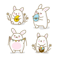 Set of cute Easter rabbits isolated on white