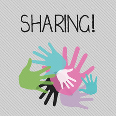 Conceptual hand writing showing Sharing. Concept meaning To Share Give a portion of something to another Possess in common