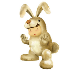 Illustration of kid in animal costume, kid in bunny costume