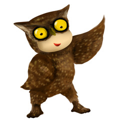 Illustration of kid in animal costume, kid in owl costume