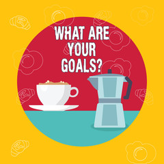 Word writing text What Are Your Goalsquestion. Business photo showcasing asking someone about his life targets