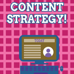 Obraz premium Text sign showing Content Strategy. Business photo text Marketing Information Media Advertising Management SEO