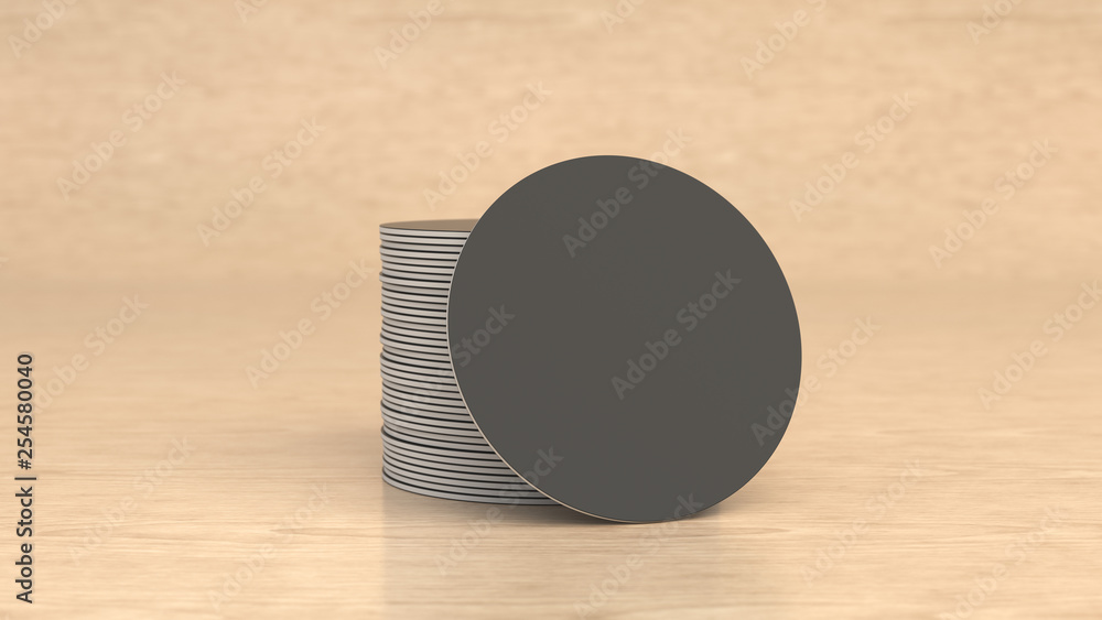 Wall mural Mockup of blank black round beer coasters