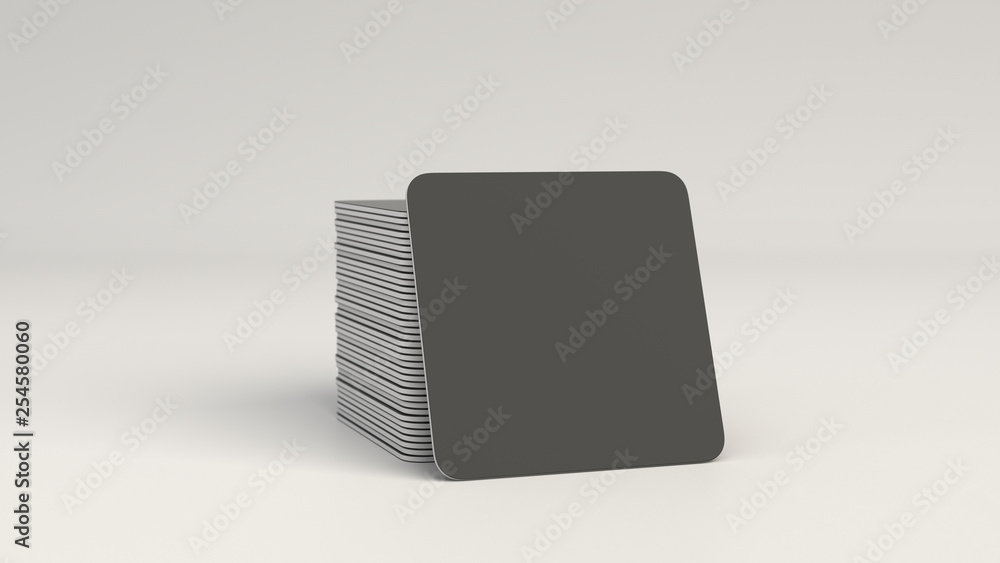 Wall mural Mockup of blank black square beer coasters