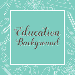 Education School Supplies Lined Icon Stuff Square Banner Green Background Vector Illustration