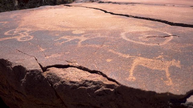 Smooth Shot of Multiple Rock Paintings at Twyfelfontein, Nambia