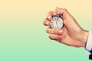 Close-up Stopwatch in Human Hand, Timer