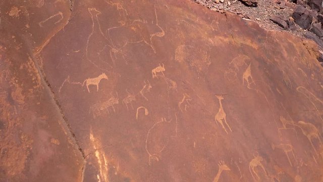 Pan Wideshot of Multiple Rock Paintings at Twyfelfontein, Nambia