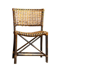 Isolated Old Rattan wood chairs on a white background with clipping path.