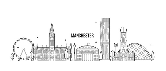 Manchester Greater England UK vector skyline line © TheMountBirdStudio