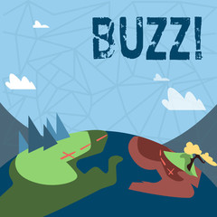 Obraz premium Writing note showing Buzz. Business concept for Hum Murmur Drone Fizz Ring Sibilation Whir Alarm Beep Chime