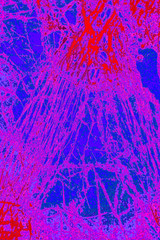 Digitally manipulated, abstract micrograph of olivine pyroxenite with polariztion.