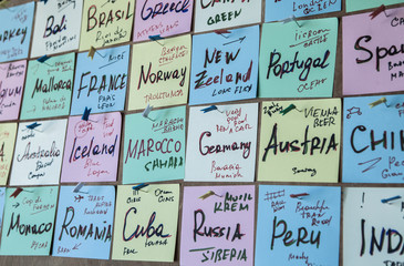 Stickers with name of different countries.