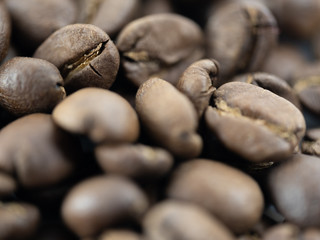 Closeup of a pile of coffee beans