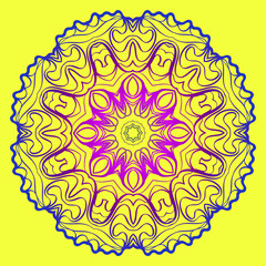 Mandala Floral Ornament. Pattern For Posters, Banners. Vector Illustration. Yellow purple gradient color
