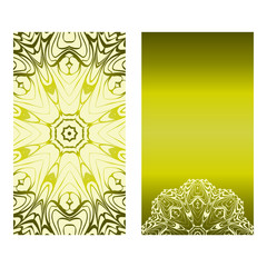Vintage Cards With Floral Mandala Pattern. Vector Template. The Front And Rear Side. Green olive color