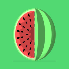 Watermelon on a green background in flat style