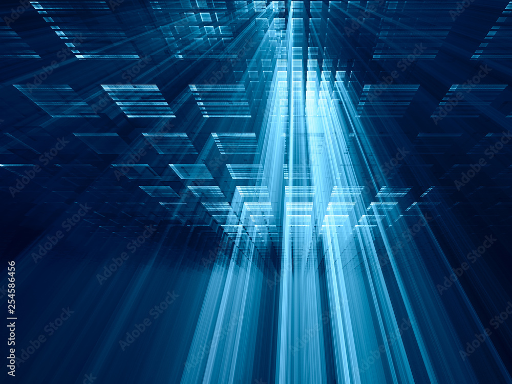 Fototapete abstract blue on black background element. fractal graphics 3d illustration. science or technology c