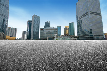 empty square with city skyline