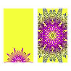 Ethnic Mandala Ornament. Templates With Mandalas. Vector Illustration For Congratulation Or Invitation Diwali Festival Greeting Card. Yellow purple color