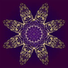 Circle Floral Pattern. Hand Draw Mandala. Decorative Elements. Vector Illustration. Anti-Stress Therapy Pattern. Purple, gold color